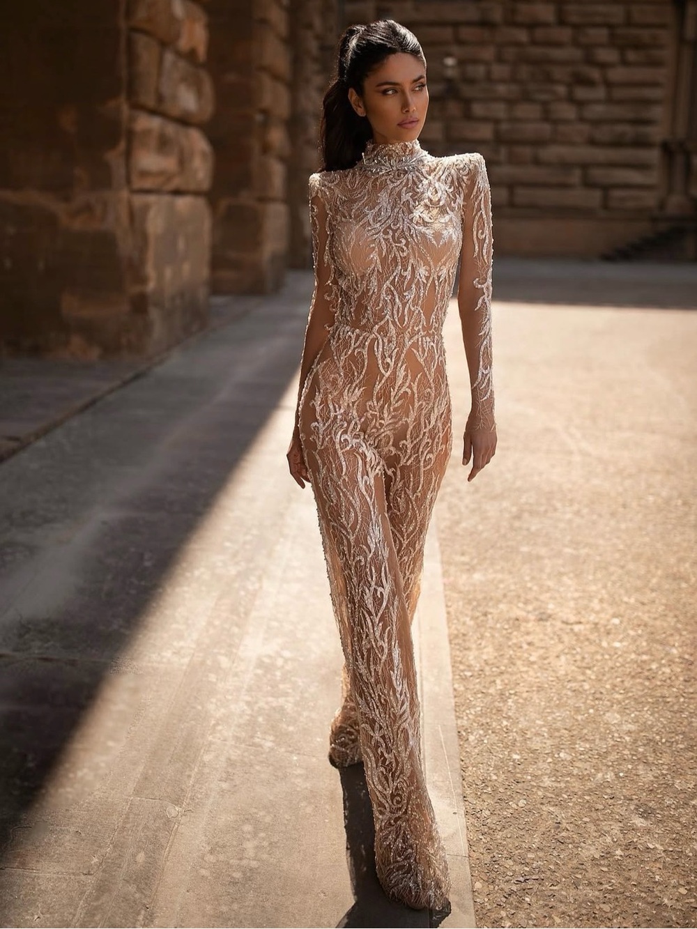 MillaNova White Bridal Jumpsuit with Embellished Shoulder Coat - Picture 3 of 3